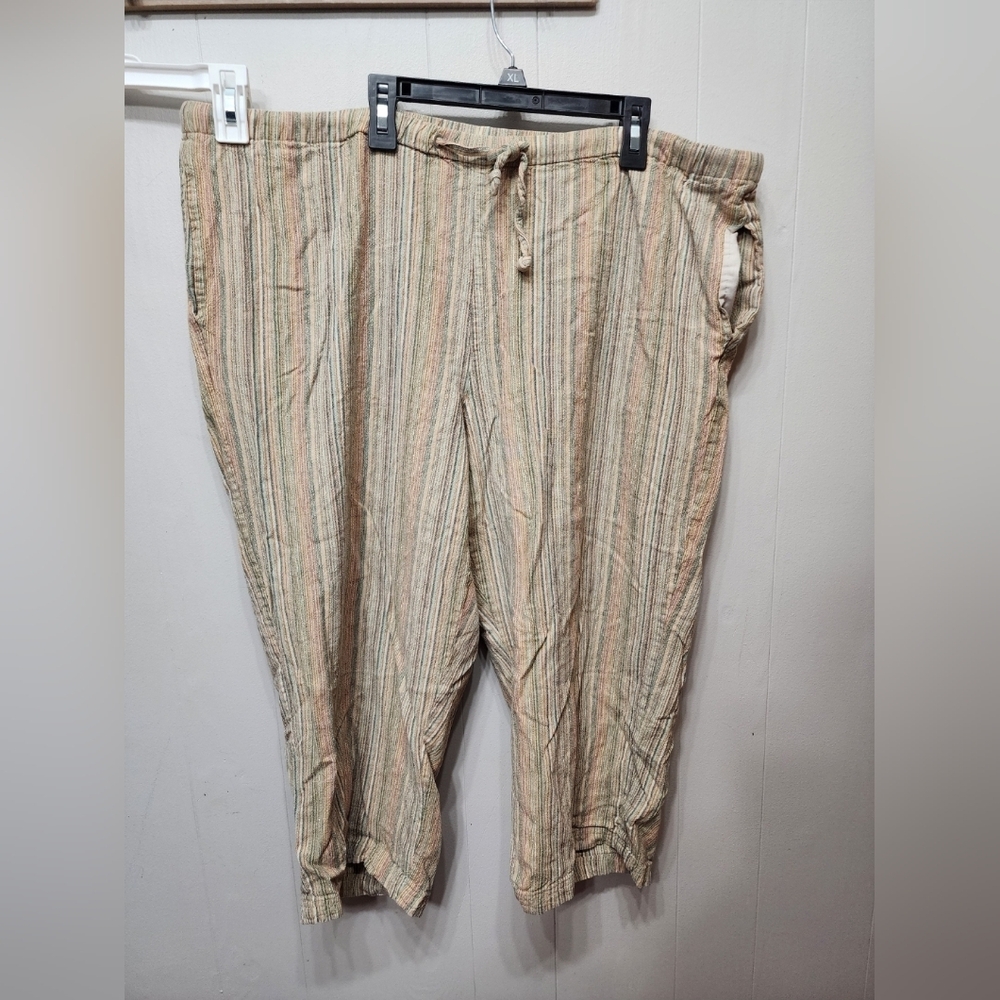 Sag Harbor Capri Pants 1X Multicolor Striped Plus Size Casual Lightweight C390